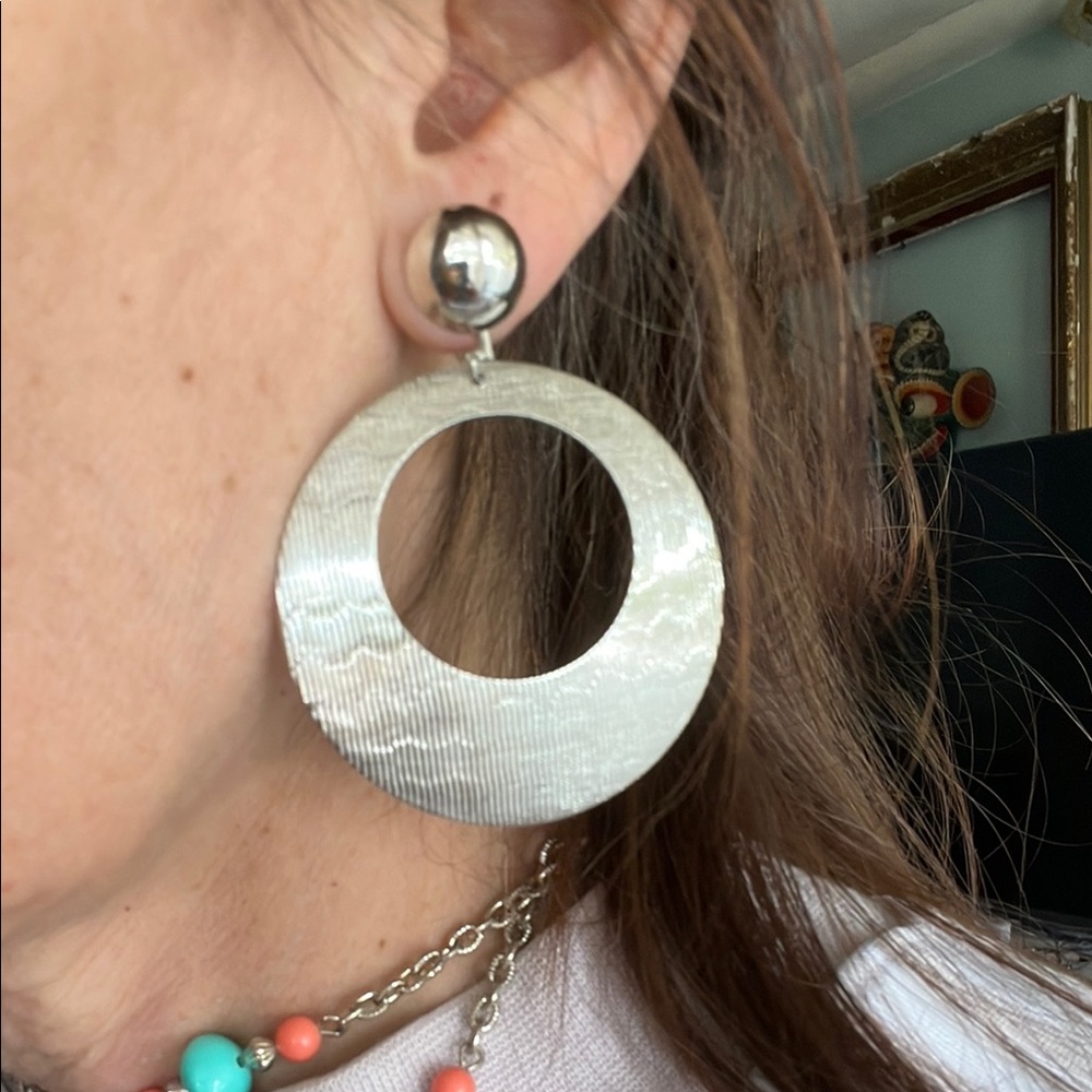 Vintage 80s Silver Geometric Clip On Earrings